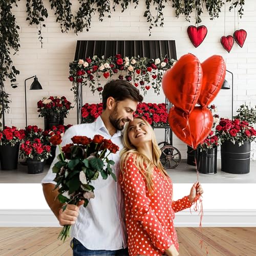 Mocsicka Valentines Day Backdrop Red Black Valentines Day Photography Backdrop Decorations Romantic Red Rose Heart Love Background Photo Prop Supplies (7x5ft) - Image 3