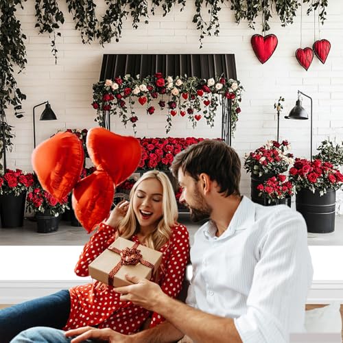 Mocsicka Valentines Day Backdrop Red Black Valentines Day Photography Backdrop Decorations Romantic Red Rose Heart Love Background Photo Prop Supplies (7x5ft) - Image 4