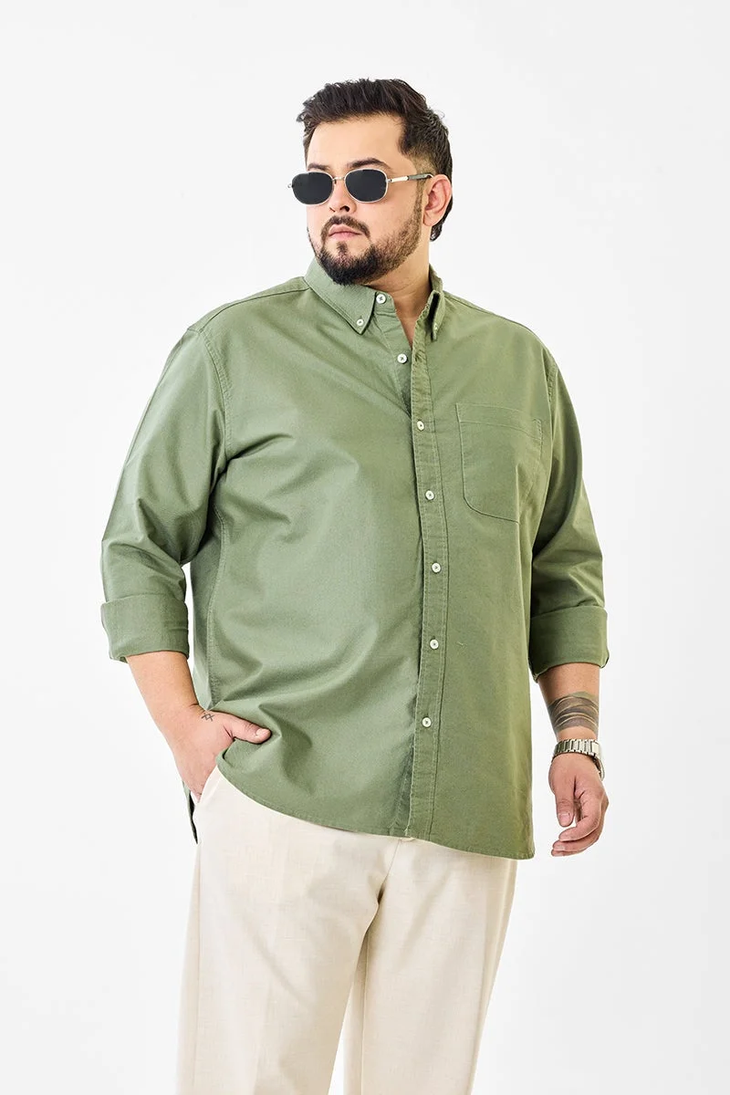سنيتش Green Solid Long Sleeve Regular Fit Plus Size Shirt