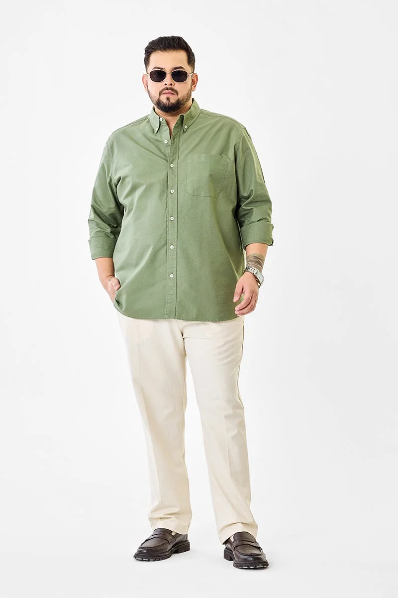 سنيتش Green Solid Long Sleeve Regular Fit Plus Size Shirt