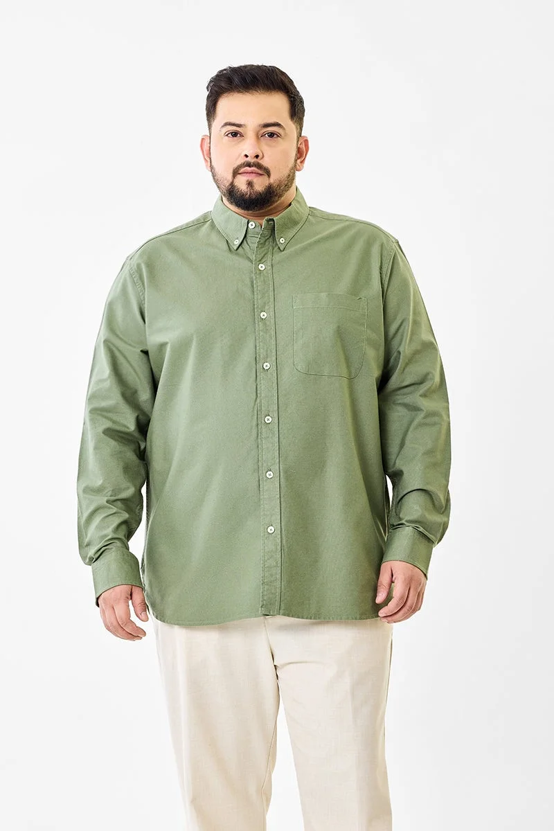 SNITCH Green Solid Long Sleeve Regular Fit Plus Size Shirt