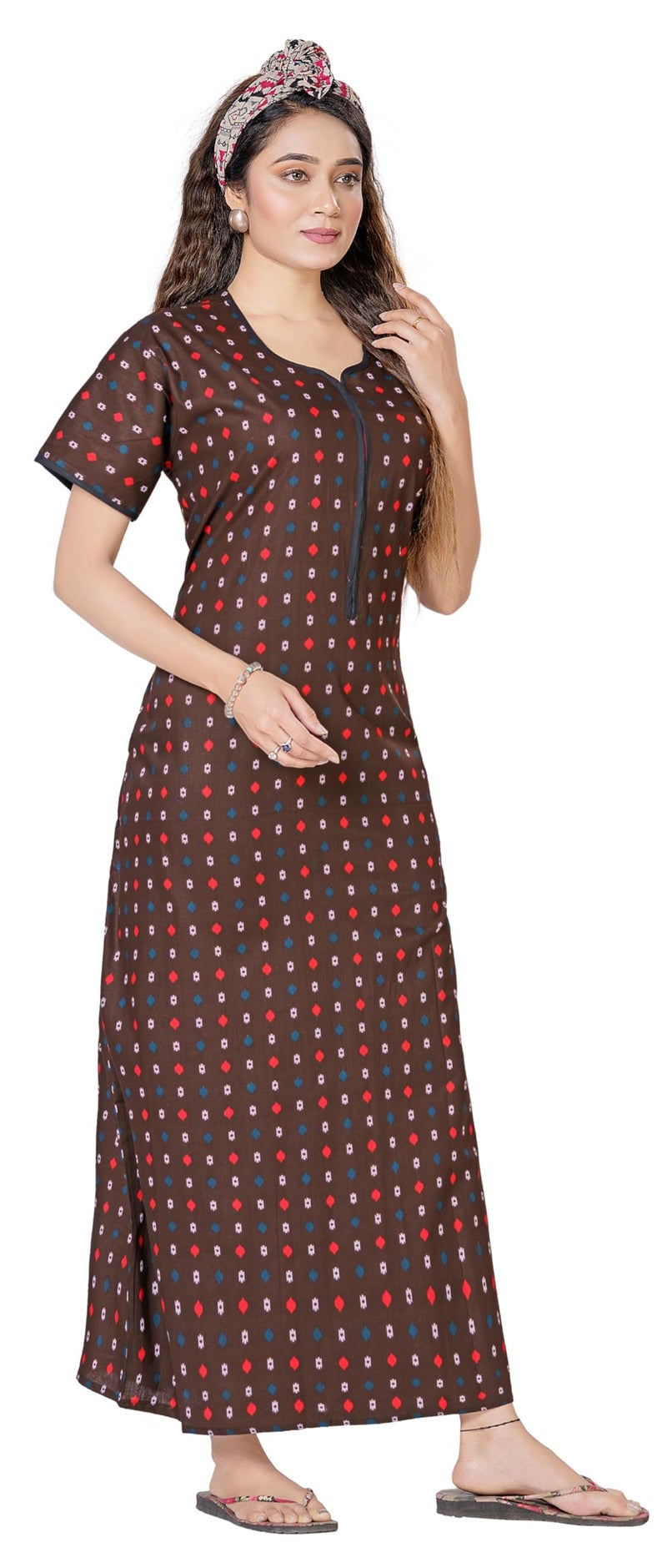 WiWi Women's Cotton Printed Feeding Maternity Nighty Coffee - Image 3