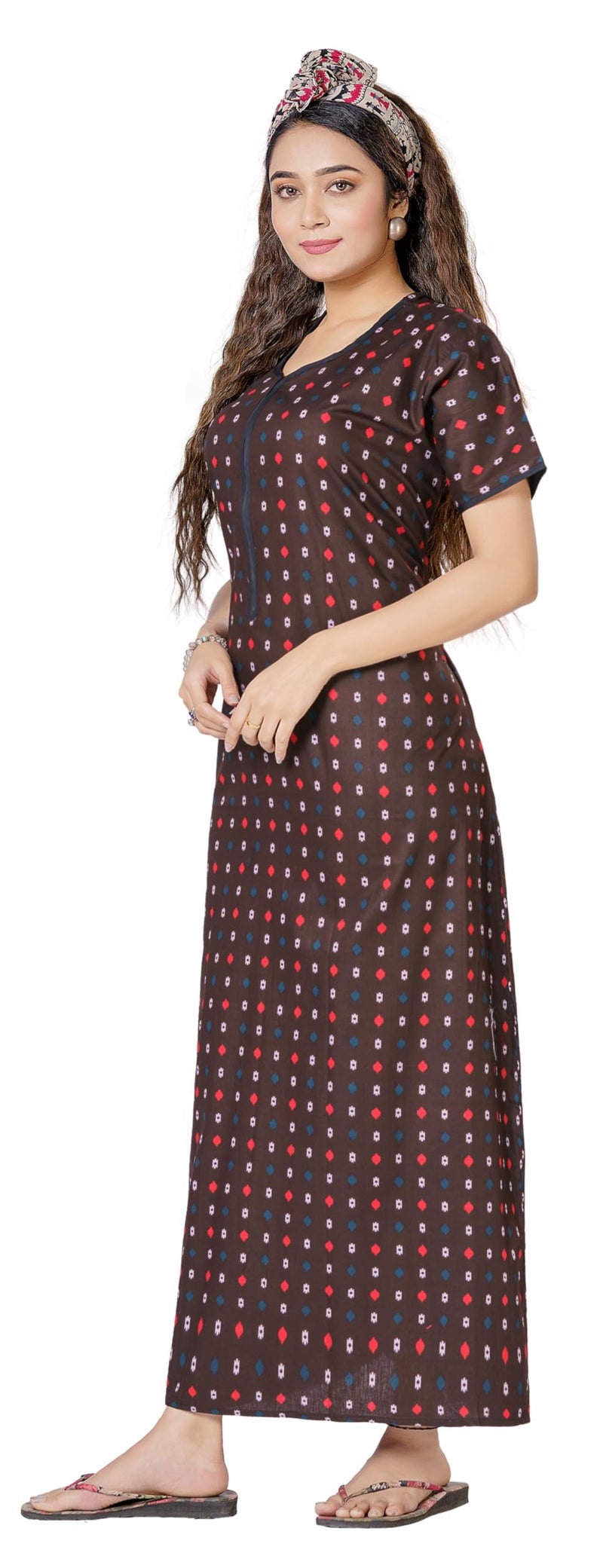 WiWi Women's Cotton Printed Feeding Maternity Nighty Coffee - Image 4