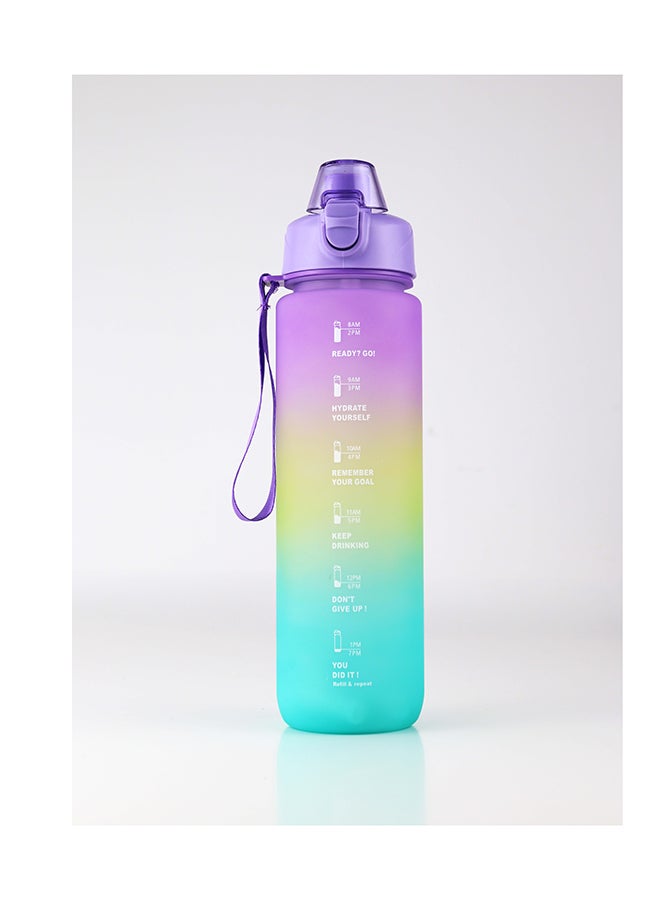 Toshionics 1000ml Motivational Drinking Water Bottle with Time Markers, One-Button Lockable Lid, Soft Straw, Dual Carry Handle and Free Cute Design Cartoon Stickers- BPA-Free, Leak-Proof Lid, Eco- Friendly, Plastic, Reusable, Drink Reminder Water Bottle for Adults and Kids in School, Office, Daily Hydration, Gym, Fitness, Yoga, Cycling, Hiking, Outdoor Camping, Hiking, Sports and Travel, 32oz Bottle - Image 1