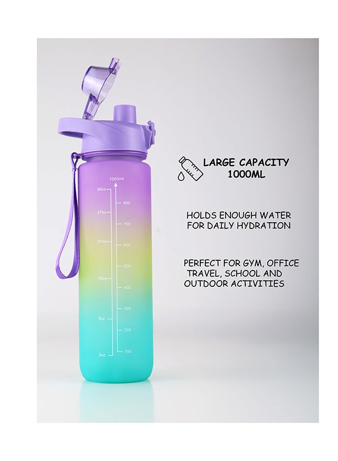 Toshionics 1000ml Motivational Drinking Water Bottle with Time Markers, One-Button Lockable Lid, Soft Straw, Dual Carry Handle and Free Cute Design Cartoon Stickers- BPA-Free, Leak-Proof Lid, Eco- Friendly, Plastic, Reusable, Drink Reminder Water Bottle for Adults and Kids in School, Office, Daily Hydration, Gym, Fitness, Yoga, Cycling, Hiking, Outdoor Camping, Hiking, Sports and Travel, 32oz Bottle - Image 3