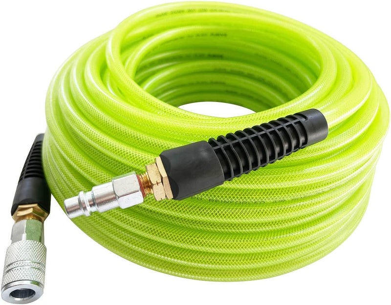 SANFU 3/8”ID x 100ft Polyurethane Reinforced Air Hose with Quick Coupler, Green - Image 1