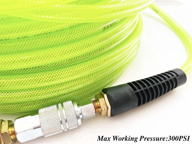 SANFU 3/8”ID x 100ft Polyurethane Reinforced Air Hose with Quick Coupler, Green - Image 2
