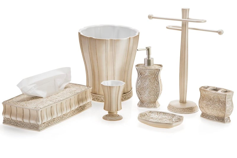 Creative Scents Victoria Beige Bathroom Accessories Set - Decorative Bathroom Accessory Set - 4 Piece Bathroom Set Features: Soap Dispenser, Toothbrush Holder, Tumbler, and Soap Dish - Image 4