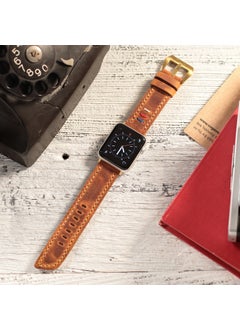 Vagave Apple Watch 42MM 44MM 45MM 49MM Ultra Ultra2 Series 3 / 4 / 5 / 6 / Se / 7 / 8 / 9 Leather Band Genuine Crazy Leather Strap Mustard  - Image 1