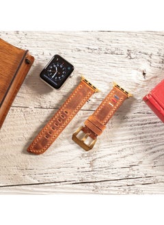 Vagave Apple Watch 42MM 44MM 45MM 49MM Ultra Ultra2 Series 3 / 4 / 5 / 6 / Se / 7 / 8 / 9 Leather Band Genuine Crazy Leather Strap Mustard  - Image 5