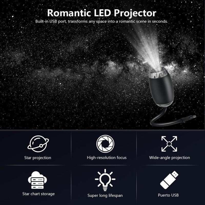 USB Galaxy Projector Light,Car Roof Ambient Night Lights,Adjustable Focus,Car Atmosphere Projection Lamp,Party Decor Romantic Light,Portable Night Lights for Vehicle Decor,Ceiling,Bedroom,Party - Image 2