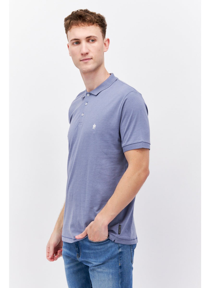 French Connection - Men Regular Fit Brand Short Short Sleeve Polo Shirt, Light Blue - Image 1