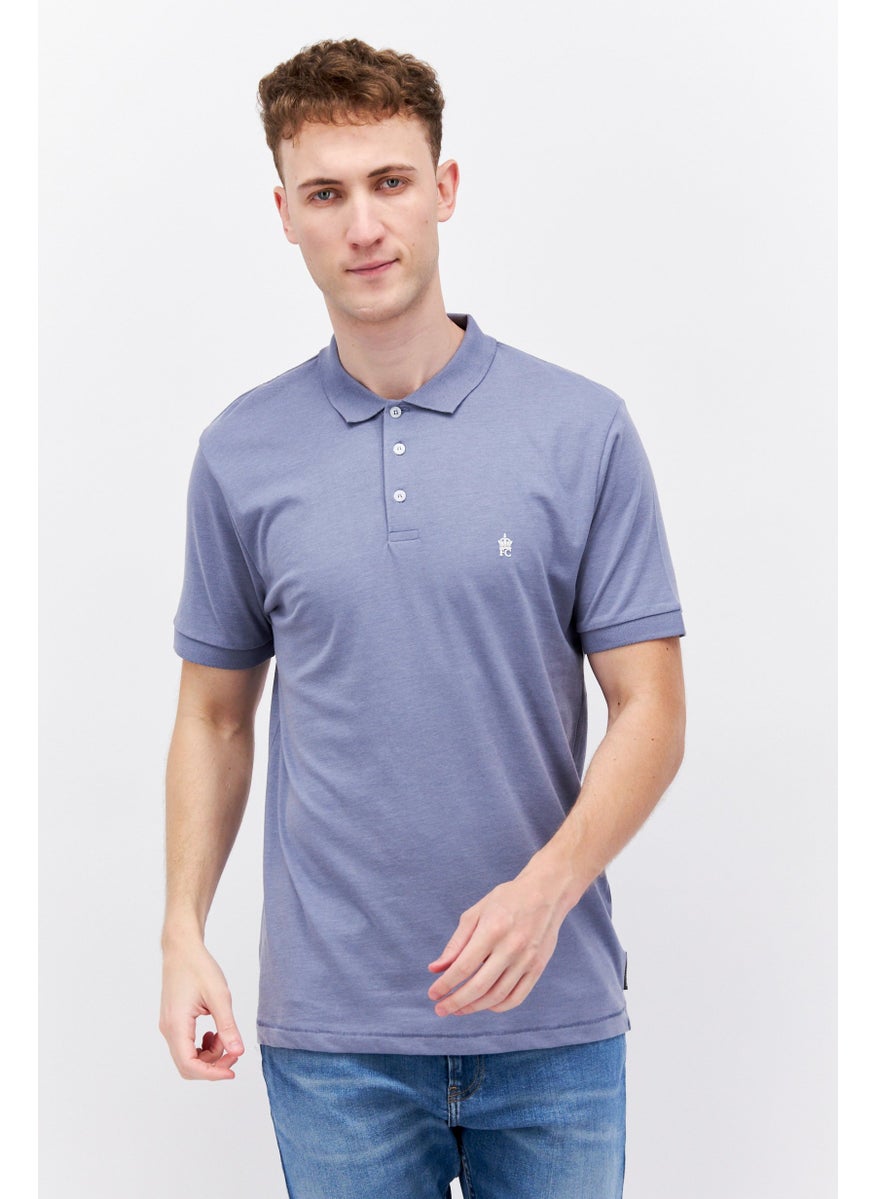 French Connection - Men Regular Fit Brand Short Short Sleeve Polo Shirt, Light Blue - Image 1