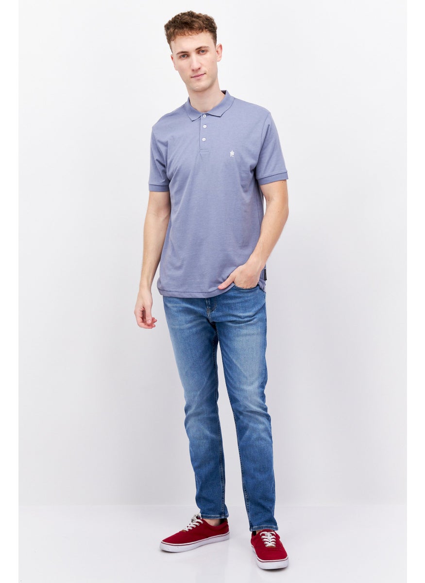 French Connection - Men Regular Fit Brand Short Short Sleeve Polo Shirt, Light Blue - Image 1