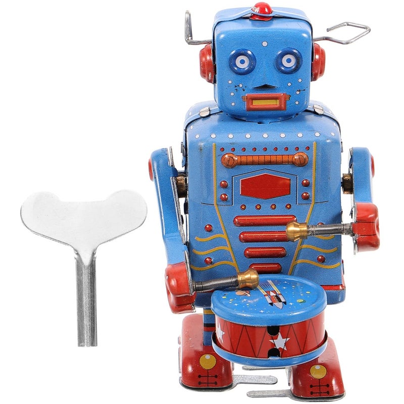 SAFIGLE Wind up Vintage RobotClockwork Drumming Robot Tinplate Toy Retro Windup Collectible for Home Decor Interactive Fun and Thoughtful Presents 374 Inches Blue - Image 3