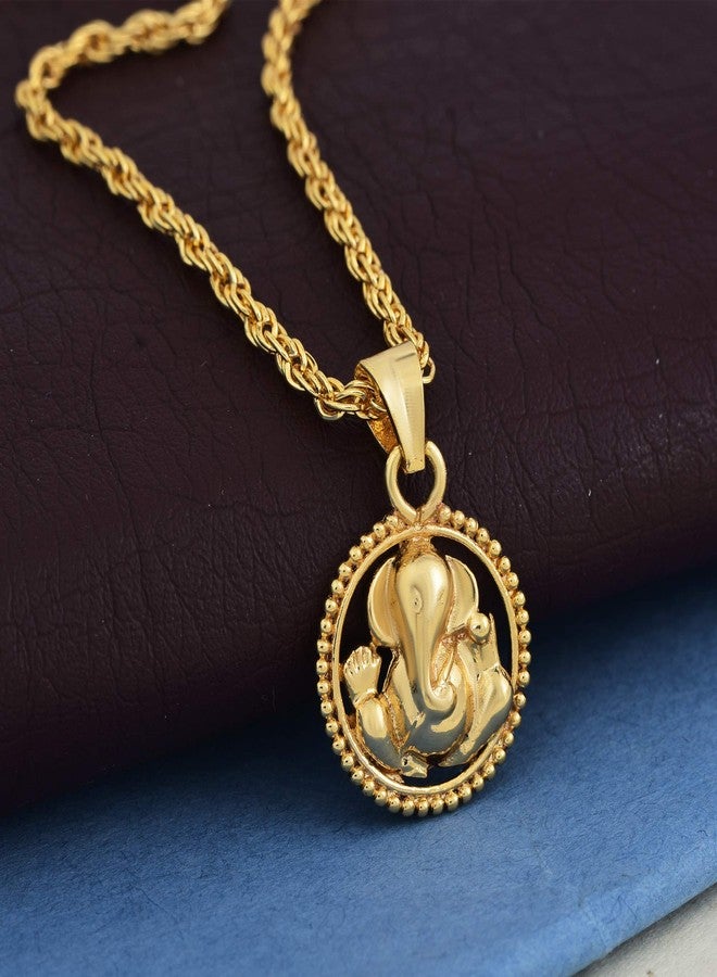 Morvi Gold Plated Brass Sun Design Ganesh Ganpati, Vinayak, Gajanand, Fashion Necklace Chain Pendant for Men and Women - Image 4