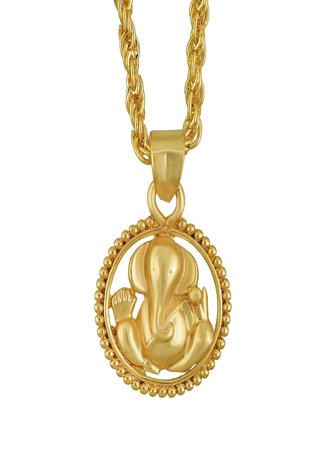 Morvi Gold Plated Brass Sun Design Ganesh Ganpati, Vinayak, Gajanand, Fashion Necklace Chain Pendant for Men and Women - Image 1