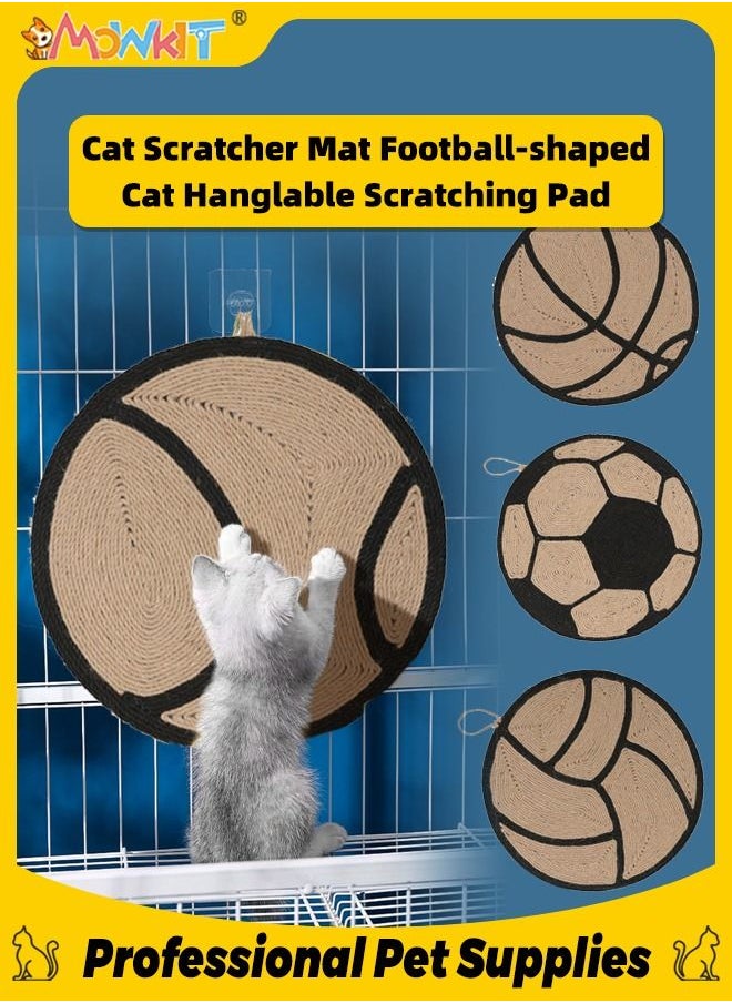MOWKIT - Cat Scratcher Mat Natural Sisal Cat Scratch Mat Football-shaped Cat Hanglable Scratching Pad Protect Carpets and Sofas - Image 1
