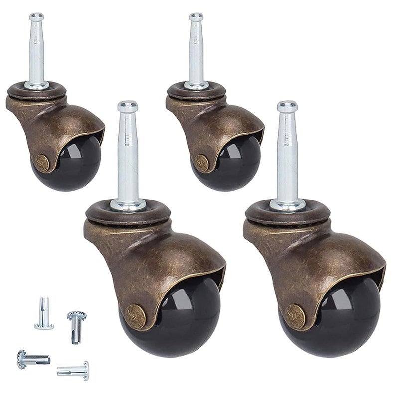 4Pcs Heavy Duty Stem Caster Wheels Vintage Style Ball Swivel Casters Iron Steel Construction - Image 2