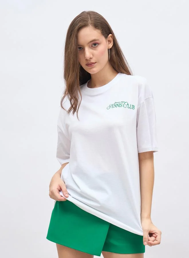 ستايلي Styli Embroidered Detail Oversized Longline T-Shirt