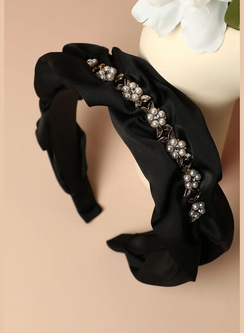 SOHI Trendy Western Wear Fabric and Metal Hair Band with Pearls For Women