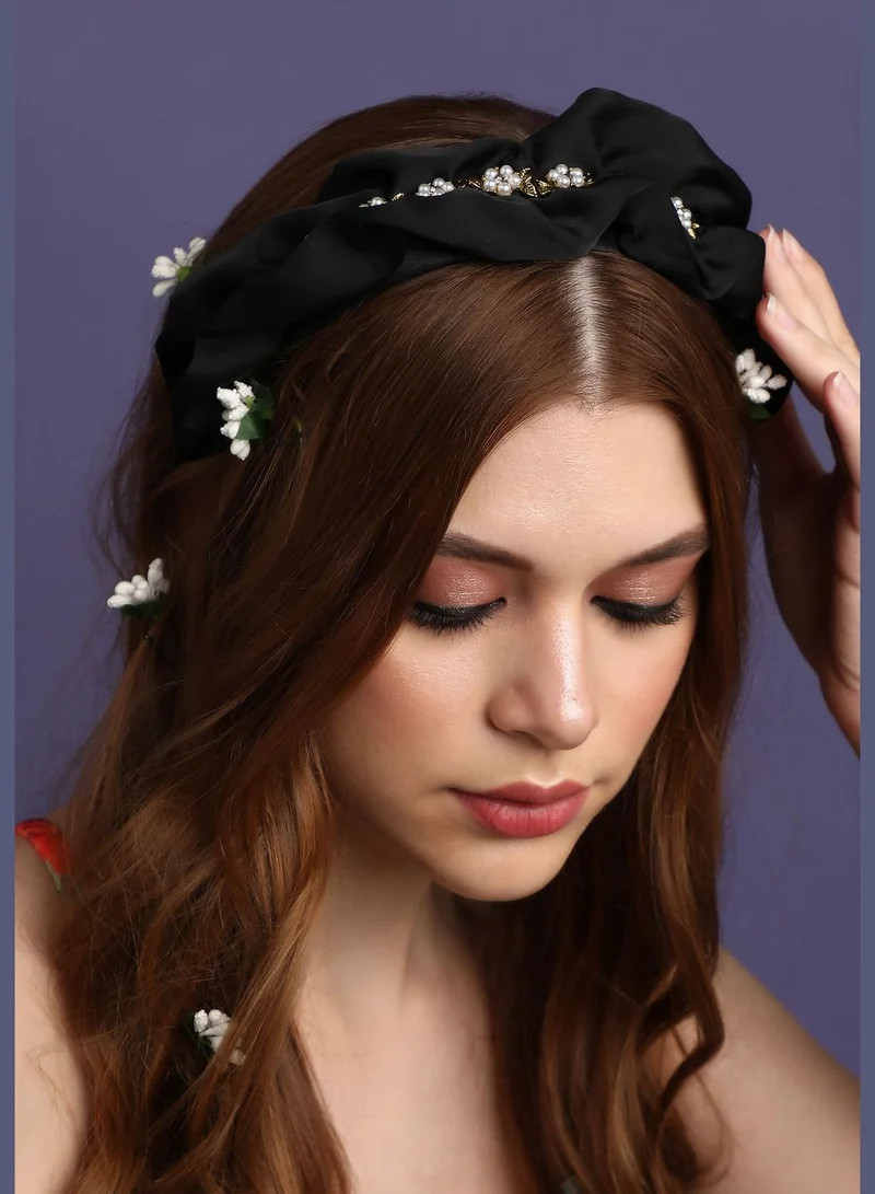 SOHI Trendy Western Wear Fabric and Metal Hair Band with Pearls For Women