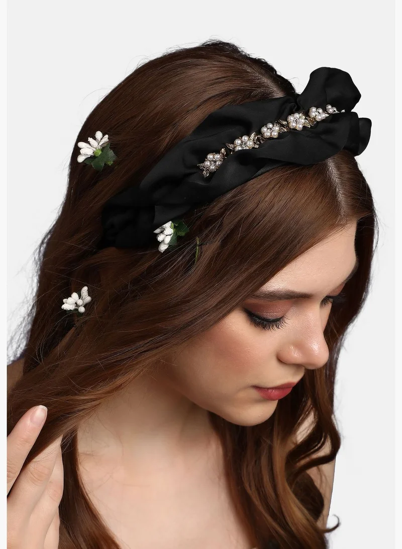 SOHI Trendy Western Wear Fabric and Metal Hair Band with Pearls For Women