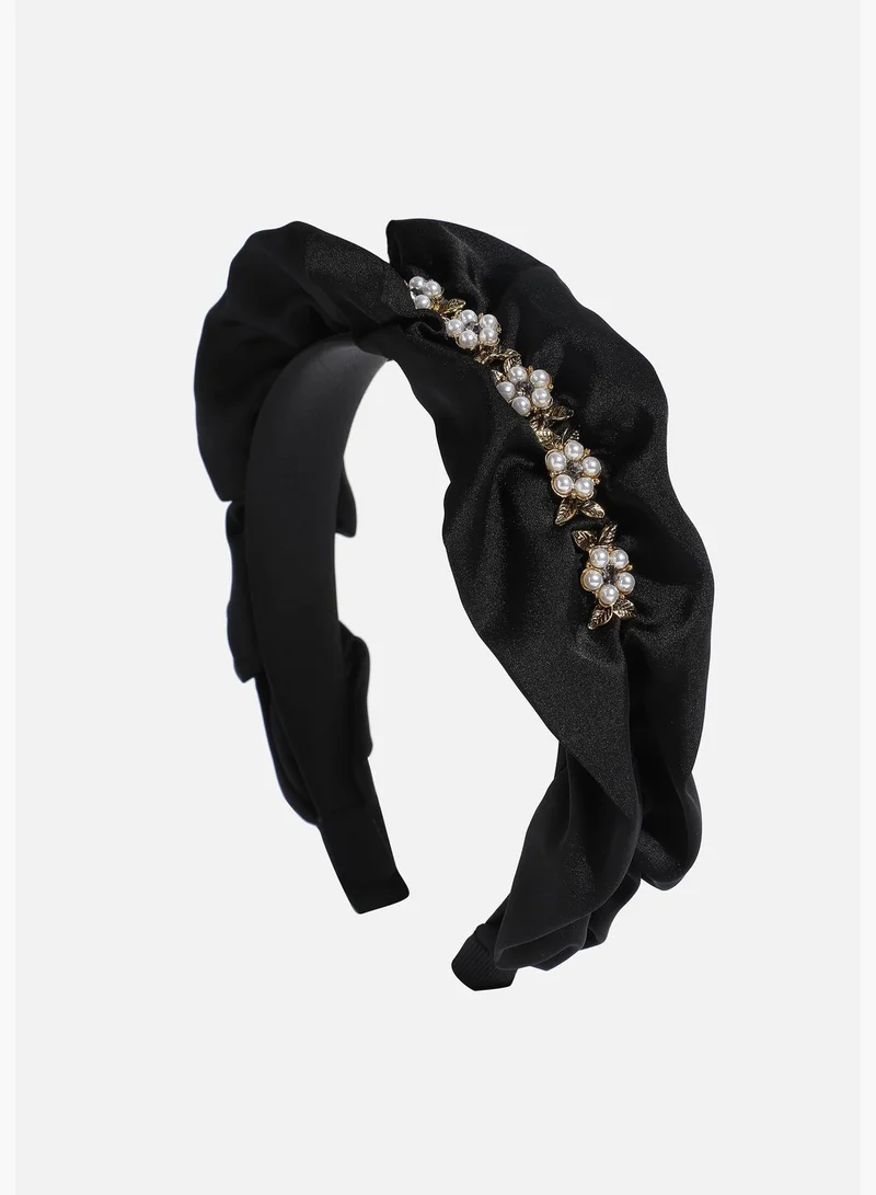 SOHI Trendy Western Wear Fabric and Metal Hair Band with Pearls For Women
