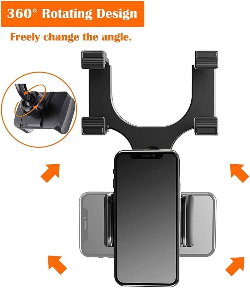Khazna Car Rearview Mirror Phone Holder, Car Phone Mount Phone Bracket, Phone Stand with 360° Swivel and Adjustable Clips, Universal Smartphone Cradle（Black） - Image 4