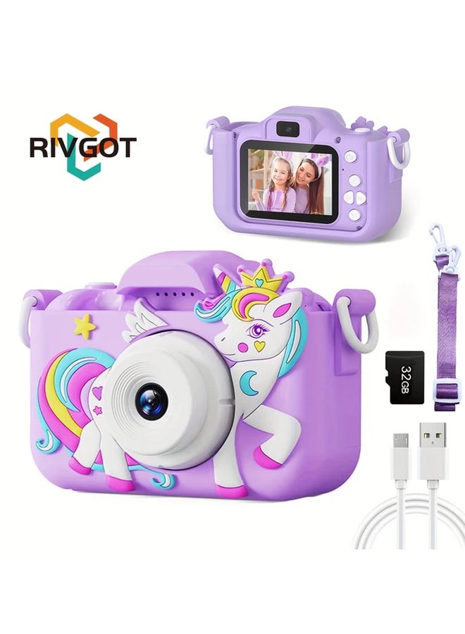 Rivgot Purple Unicorn Digital Camera 2MP HD USB Charging Time Lapse MP3 Game Kids Gift - Image 2