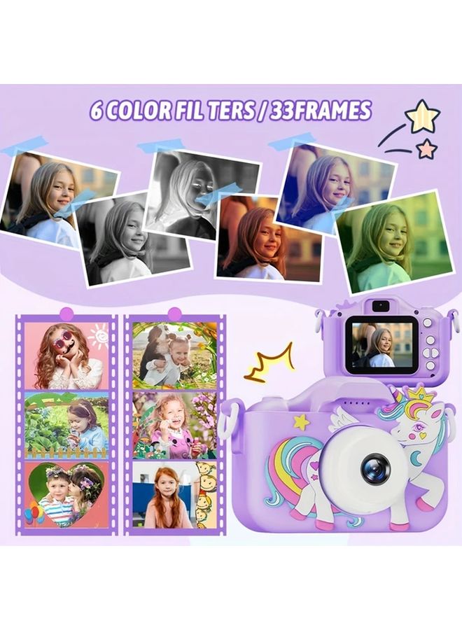 Rivgot Purple Unicorn Digital Camera 2MP HD USB Charging Time Lapse MP3 Game Kids Gift - Image 5