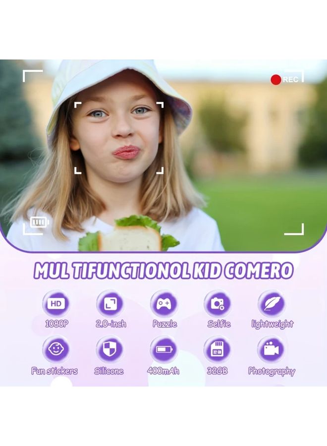 Rivgot Purple Unicorn Digital Camera 2MP HD USB Charging Time Lapse MP3 Game Kids Gift - Image 3