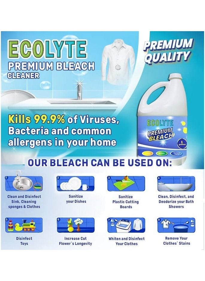 Ecolyte Premium Bleach 1 Gallon, For White Clothes Removes Tough Stains Brighter Whites Ideal for Bathroom Taps  Basins Showers & Toilet Cleaner