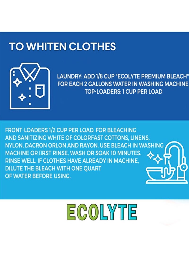 Ecolyte Premium Bleach 1 Gallon, For White Clothes Removes Tough Stains Brighter Whites Ideal for Bathroom Taps  Basins Showers & Toilet Cleaner