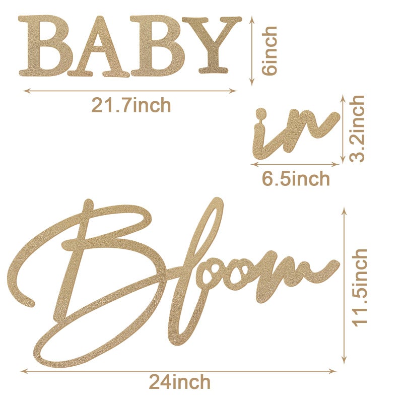 MASTRON Baby in Bloom Sign, 16â€x24â€ Felt Letter Baby Shower Sign Baby in Bloom Party Decor Backdrop for Boy or Girl Baby Shower Gender Reveal 1st Birthday - Gillter Gold - Image 2