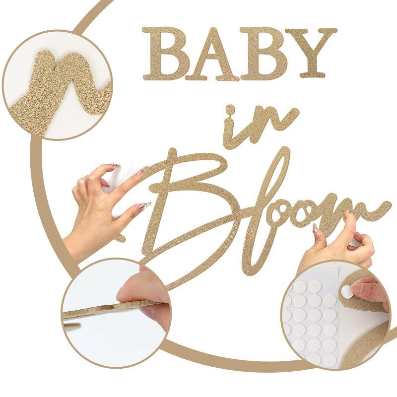 MASTRON Baby in Bloom Sign, 16â€x24â€ Felt Letter Baby Shower Sign Baby in Bloom Party Decor Backdrop for Boy or Girl Baby Shower Gender Reveal 1st Birthday - Gillter Gold - Image 4