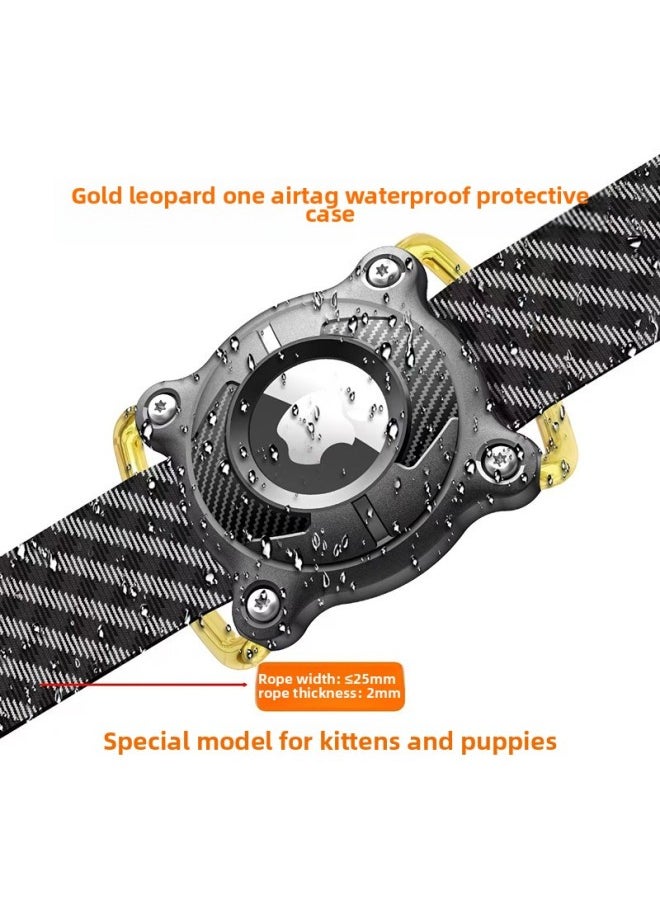 Generic - Golden Leopard Golden Buckle Mini For Apple Airtag Anti-loss Pet Cat Lanyard Hole Waterproof Protective Cover-Color:Mini Gold Buckle: Black - Image 1
