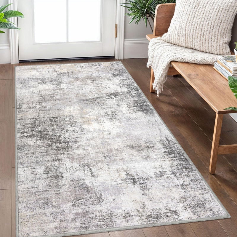 IOHOUZE Abstract Area Rug 3x5 Ft Washable Rugs for Entryway Indoor, Non Slip Kitchen Rug Printed Faux Wool Throw Rugs, Indoor Door Mat for Door Entrance Foyer Living Room, Grey Beige - Image 1