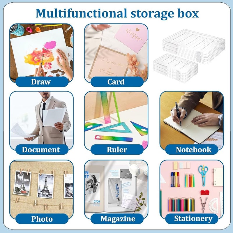 Excefore 6 Pcs Portable Clear Plastic A4 A5 Document Storage Boxes, Multi-Purpose File Folder Organizers for Office, Craft, Art Supplies, Magazines, Project Files Holder (3 A4+3 A5) - Image 2