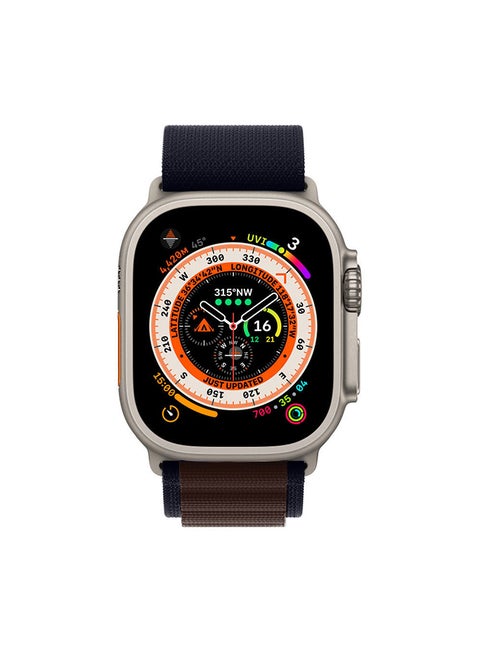 Watch Ultra Smartwatch with Rugged Titanium Case and Alpine Loop 49mm Fitness Tracker Precision GPS Action Button Extra Long Battery Life with Dark Blue Alpine Loop Band