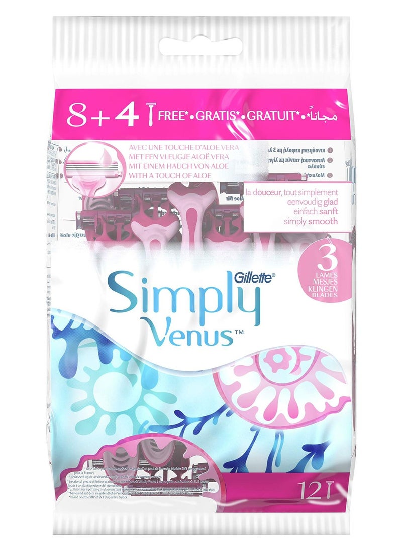 Gillette Simply 3 Women's Disposable Razors 8+4 Pack
