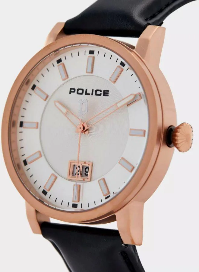 بوليس Police Collin Analog Silver Dial Black Leather Watch For Men