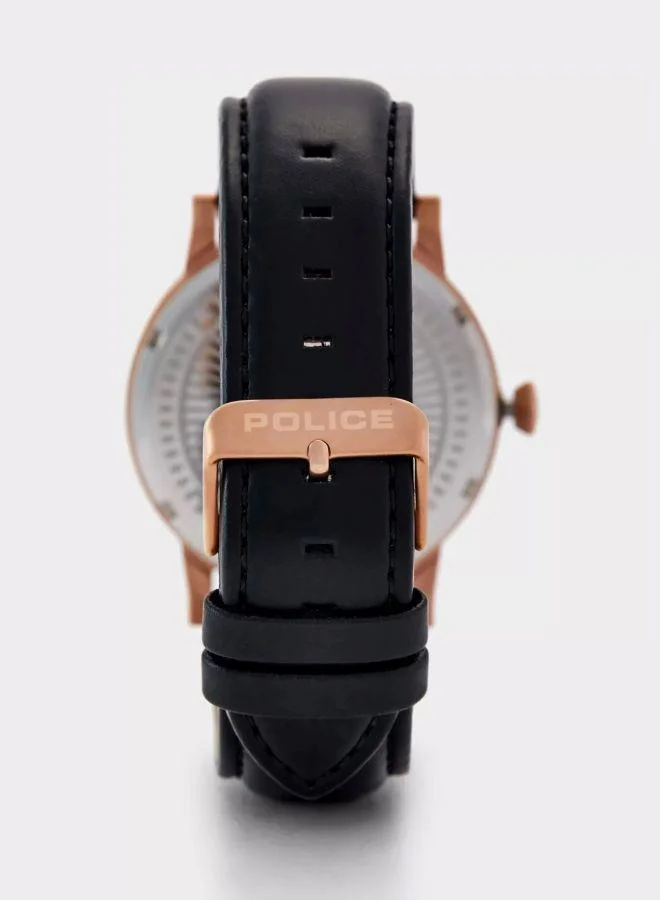 بوليس Police Collin Analog Silver Dial Black Leather Watch For Men