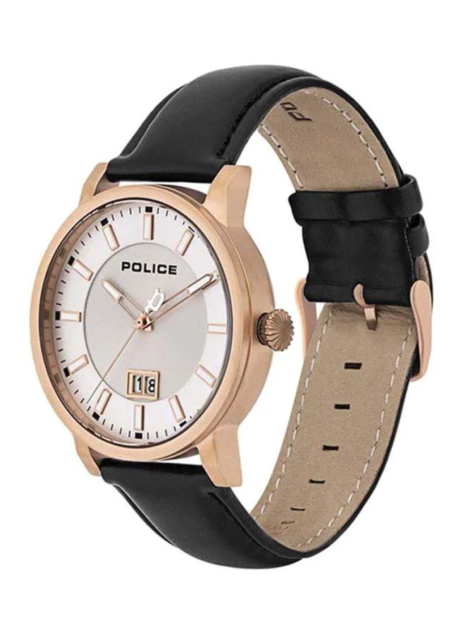 بوليس Police Collin Analog Silver Dial Black Leather Watch For Men