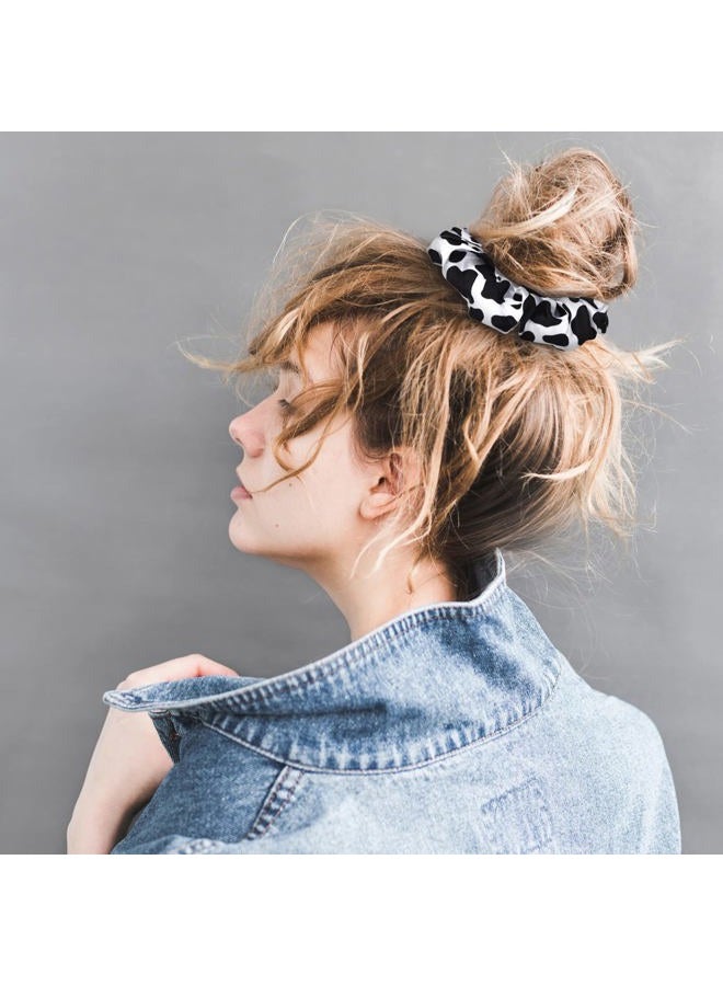 WILLBOND 20 Pieces Cow Print Scrunchies Cow Hair Scrunchies Woman Scrunchy Hair Ties Elastic Silk Satin Scrunchies Hairband Scrunchy Ponytail Holder for Player Team Party Hair Accessories(Black) - Image 4