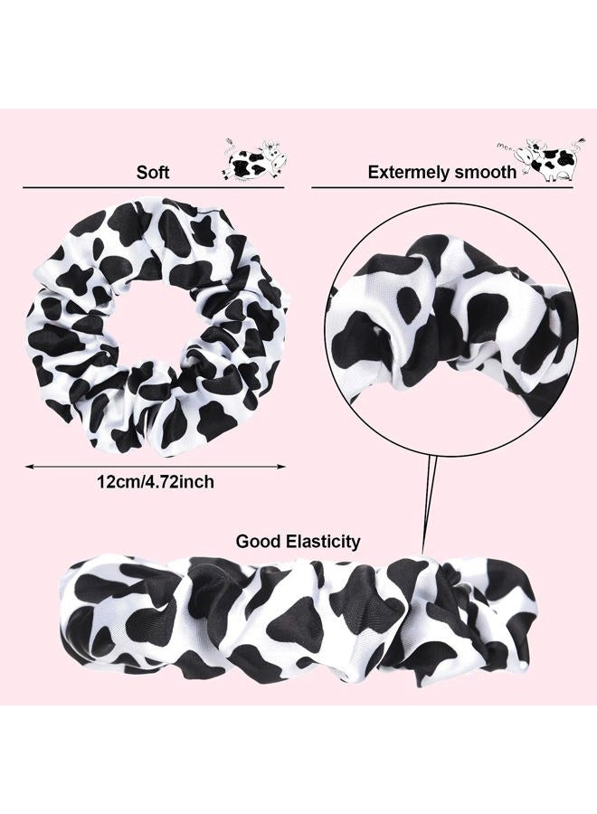 WILLBOND 20 Pieces Cow Print Scrunchies Cow Hair Scrunchies Woman Scrunchy Hair Ties Elastic Silk Satin Scrunchies Hairband Scrunchy Ponytail Holder for Player Team Party Hair Accessories(Black) - Image 3