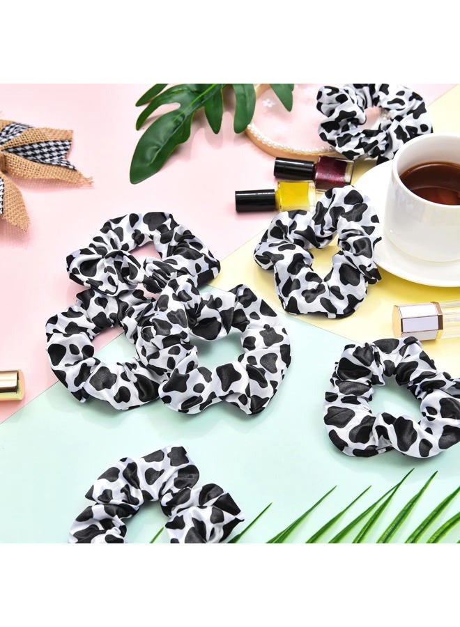 WILLBOND 20 Pieces Cow Print Scrunchies Cow Hair Scrunchies Woman Scrunchy Hair Ties Elastic Silk Satin Scrunchies Hairband Scrunchy Ponytail Holder for Player Team Party Hair Accessories(Black) - Image 2