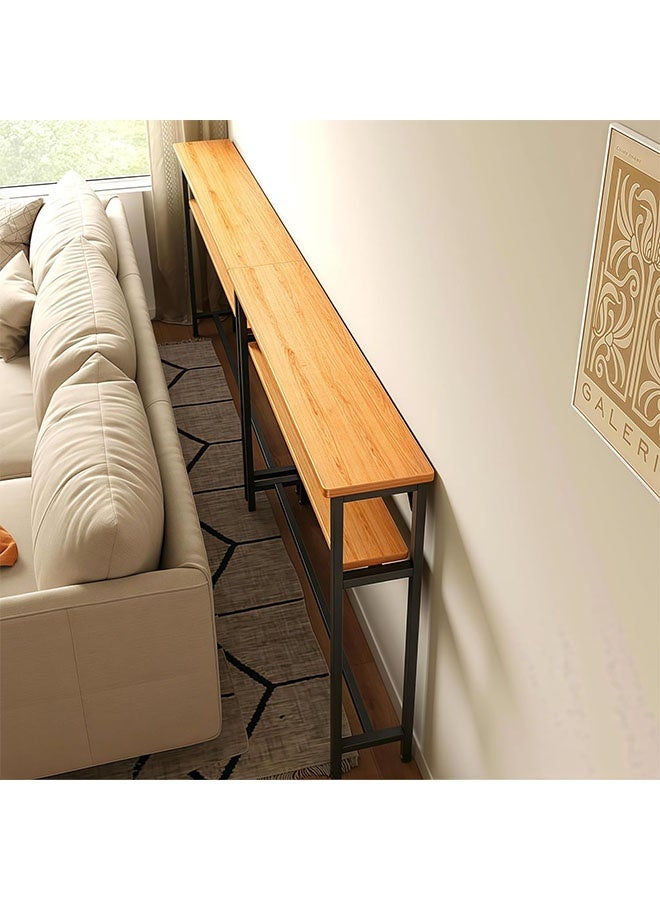 ليدين طاولة وحدة تحكم ضيقة ذات مستويين مع مساحة تخزين وطاولة أريكة طويلة جدًا خلف الأريكة أو المدخل (إطار خشبي أسود اللون) - Image 1