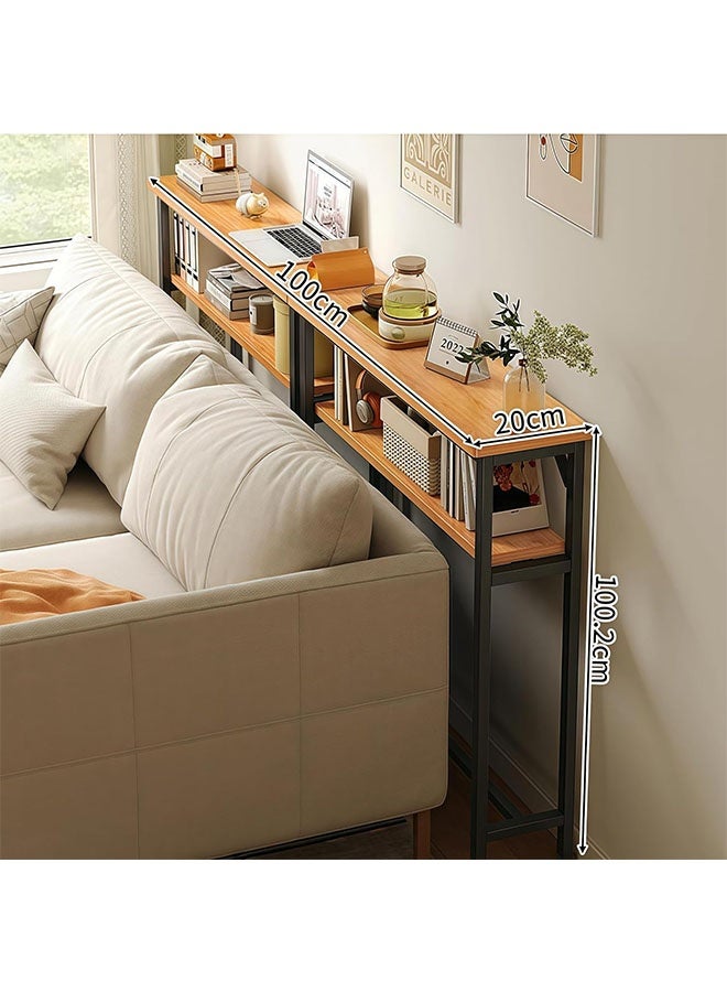 ليدين طاولة وحدة تحكم ضيقة ذات مستويين مع مساحة تخزين وطاولة أريكة طويلة جدًا خلف الأريكة أو المدخل (إطار خشبي أسود اللون) - Image 5