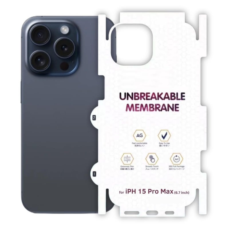 RODMED Matte Finish Full Body Cover Back Protector Compatible with iPhone 15 Pro Max | Unbreakable Membrane Scratch Guard Full Fit Protective, Case Friendly, (Back & Side) (Pack of 1) - Image 5